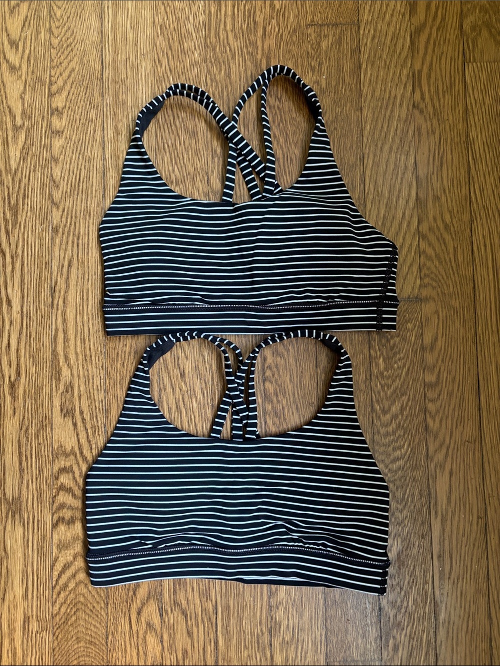 Lot of 2 lululemon athletica black/white striped size 4 energy bras